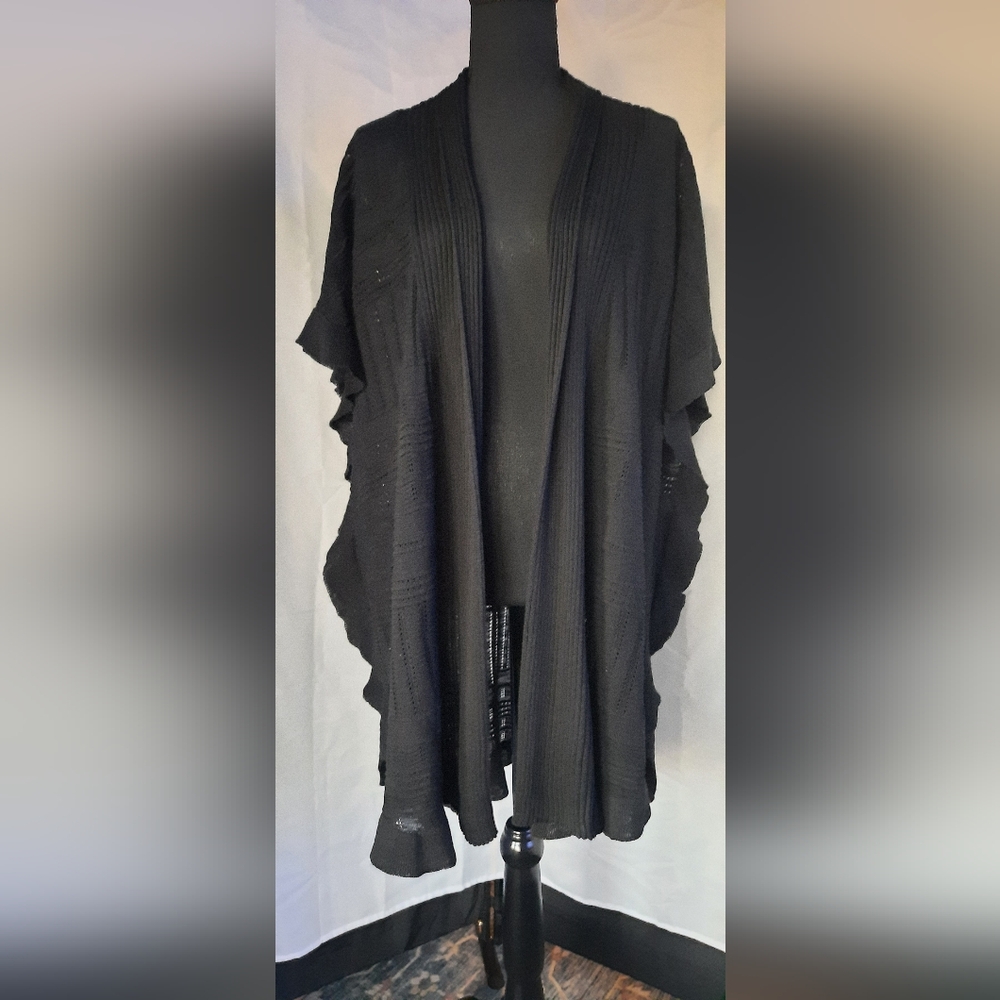 BloomChic Open Cardigan Black Long Sz 14-16 Light Weight Open Knit Layering Pc